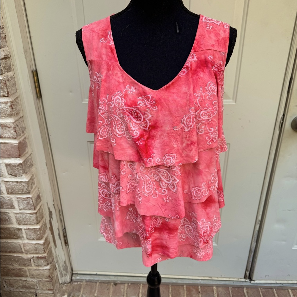 Cato, Coral, Ruffles, Tank Top, Size Medium